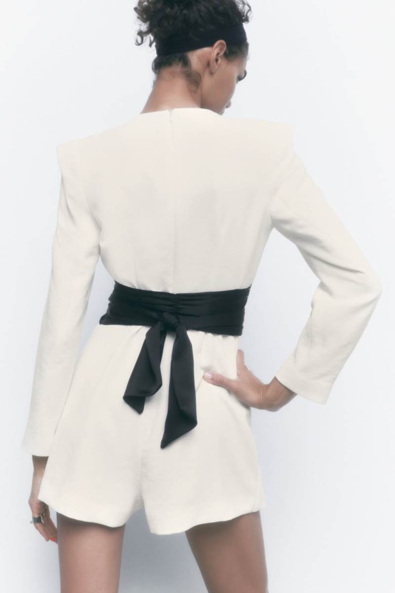 ZARA CONTRAST TIE Playsuit Dam Vita | DUFIB-0496