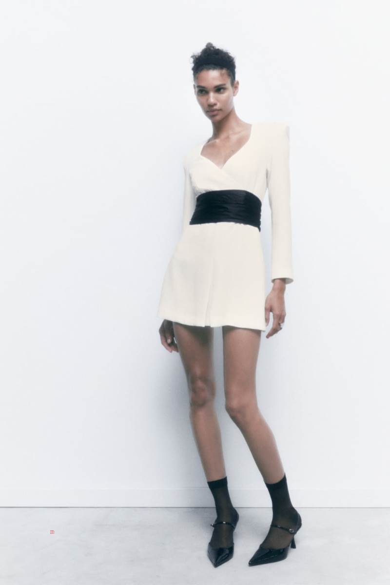 ZARA CONTRAST TIE Playsuit Dam Vita | DUFIB-0496