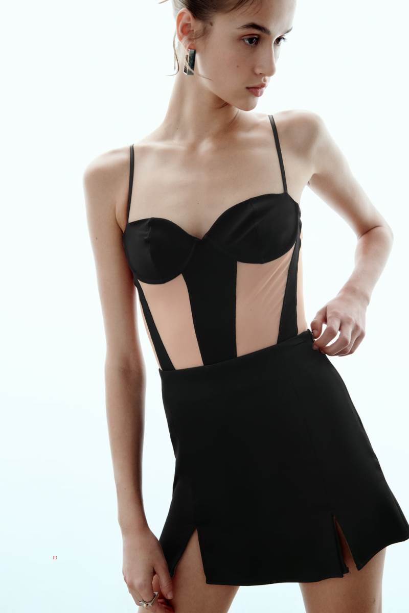 ZARA CONTRAST TULLE Bodysuit Dam Bruna | HDCAW-3924