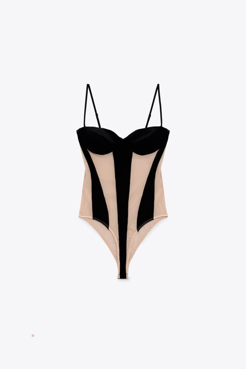 ZARA CONTRAST TULLE Bodysuit Dam Bruna | HDCAW-3924