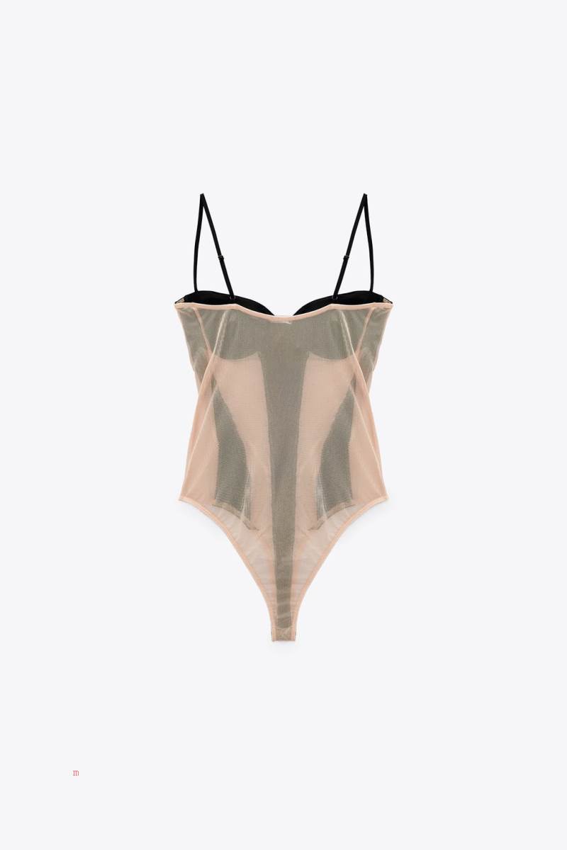 ZARA CONTRAST TULLE Bodysuit Dam Bruna | HDCAW-3924