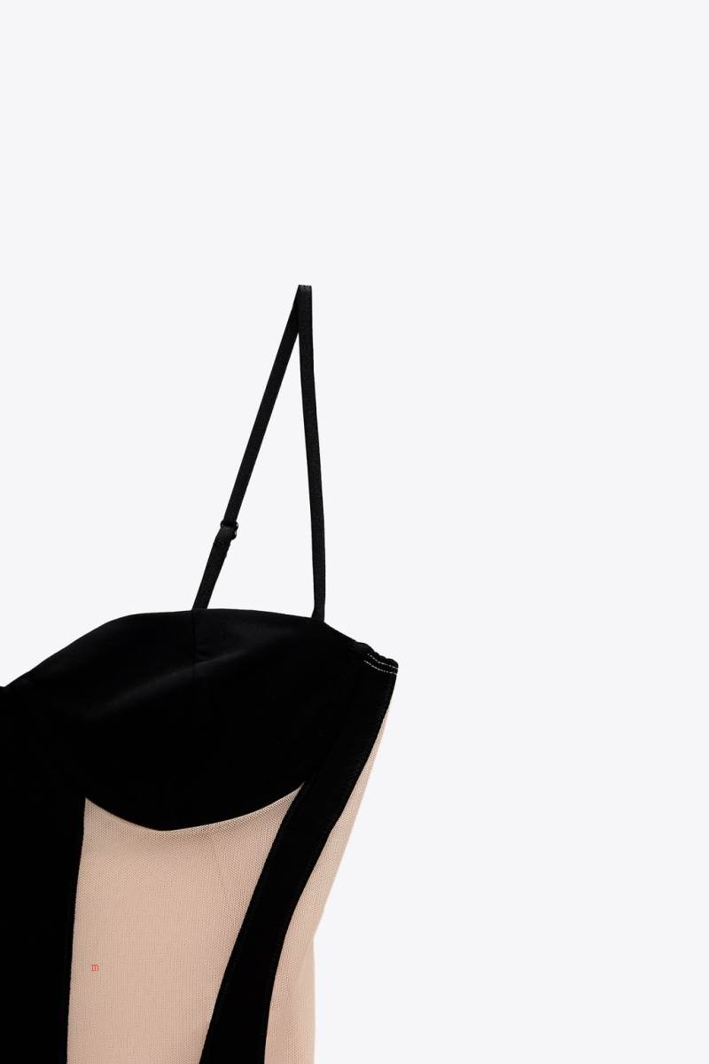ZARA CONTRAST TULLE Bodysuit Dam Bruna | HDCAW-3924