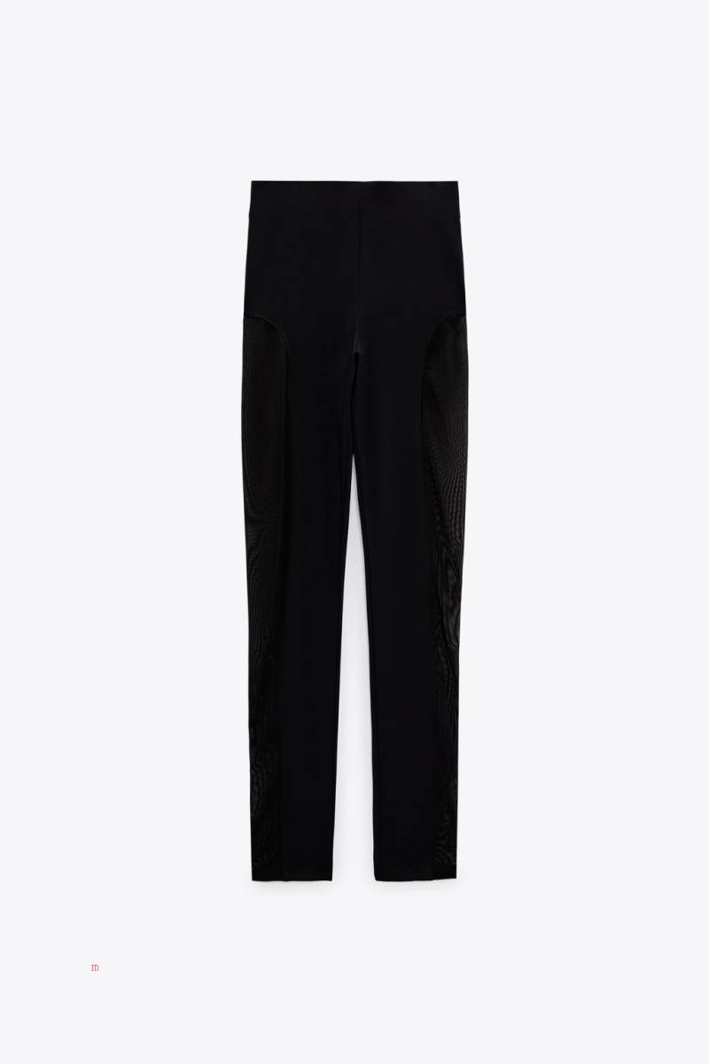 ZARA CONTRAST TULLE Leggings Dam Svarta | RGSND-2360