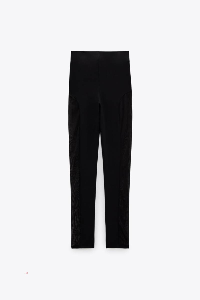 ZARA CONTRAST TULLE Leggings Dam Svarta | RGSND-2360