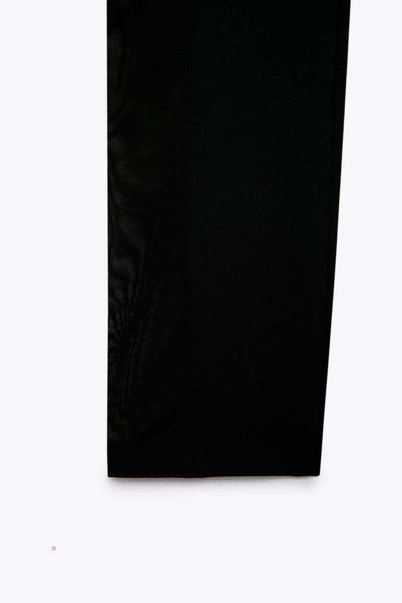 ZARA CONTRAST TULLE Leggings Dam Svarta | RGSND-2360