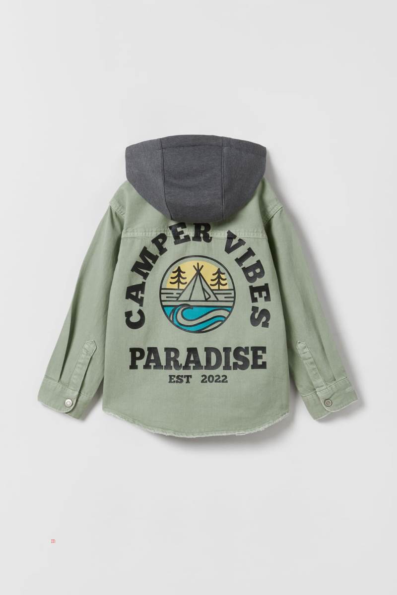 ZARA CONTRAST TWILL Övertröja Pojke Gröna | VEBKM-8765