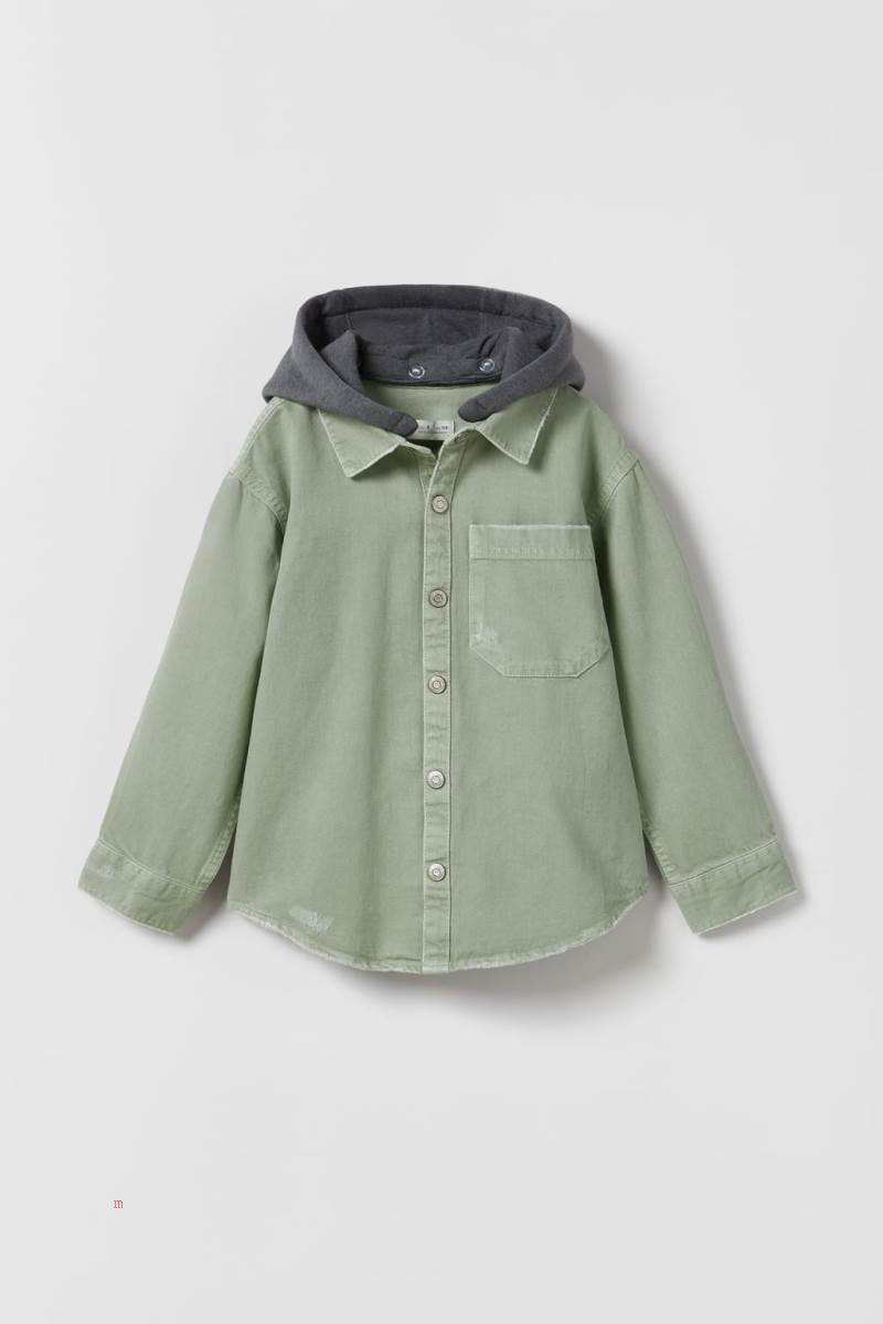 ZARA CONTRAST TWILL Övertröja Pojke Gröna | VEBKM-8765