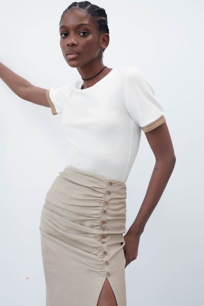 ZARA CONTRAST T-shirt Dam Vita | TAKZJ-1352