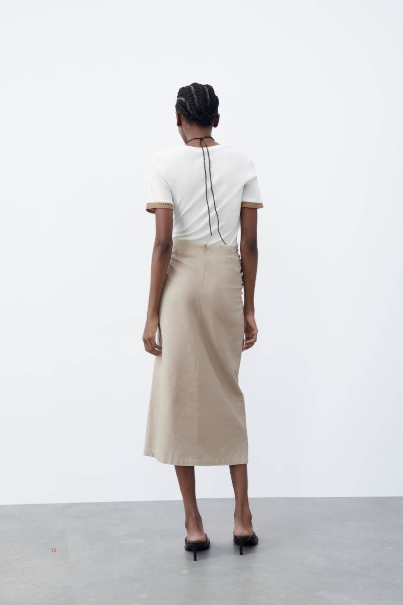 ZARA CONTRAST T-shirt Dam Vita | TAKZJ-1352
