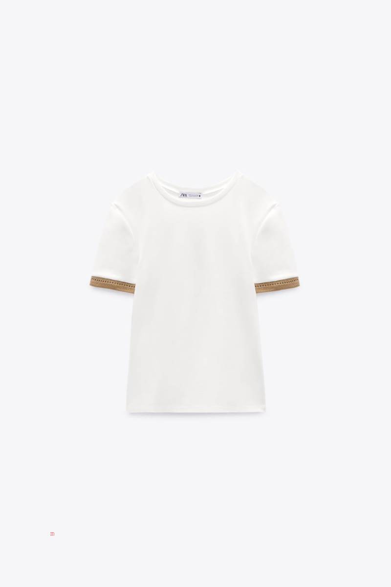 ZARA CONTRAST T-shirt Dam Vita | TAKZJ-1352