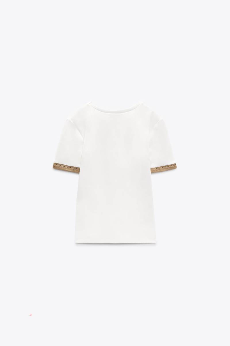 ZARA CONTRAST T-shirt Dam Vita | TAKZJ-1352