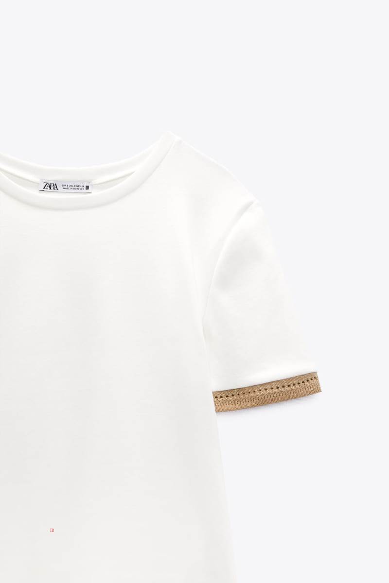 ZARA CONTRAST T-shirt Dam Vita | TAKZJ-1352