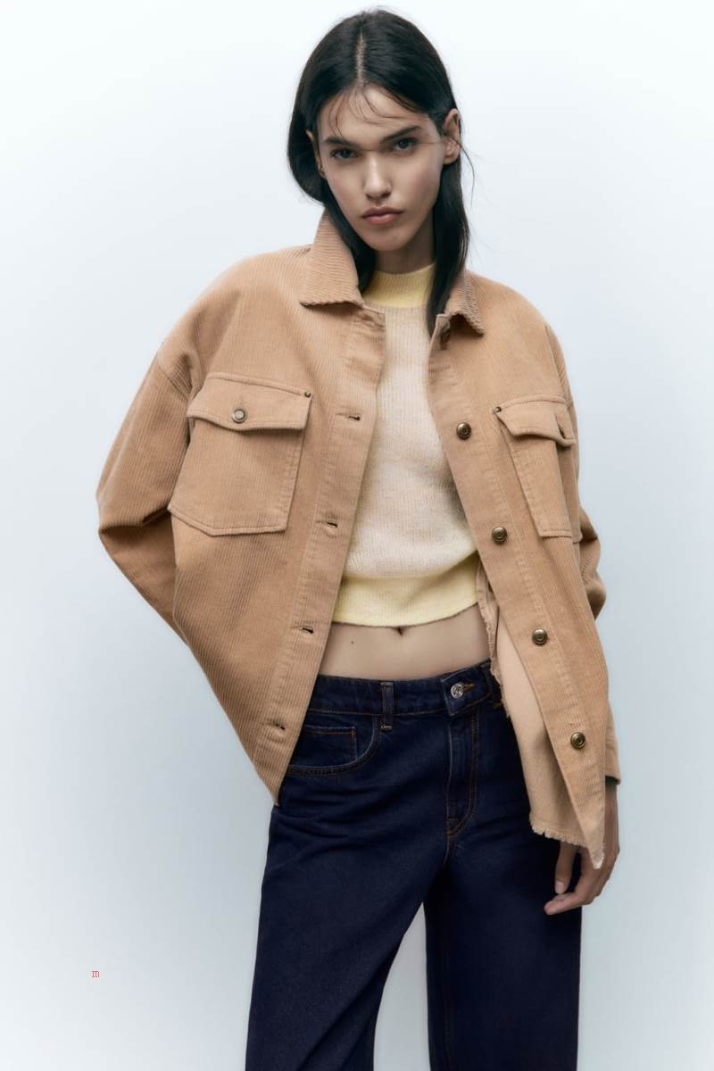 ZARA CORDUROY WITH FRAYED HEM Övertröja Dam Bruna | FUCEP-2037