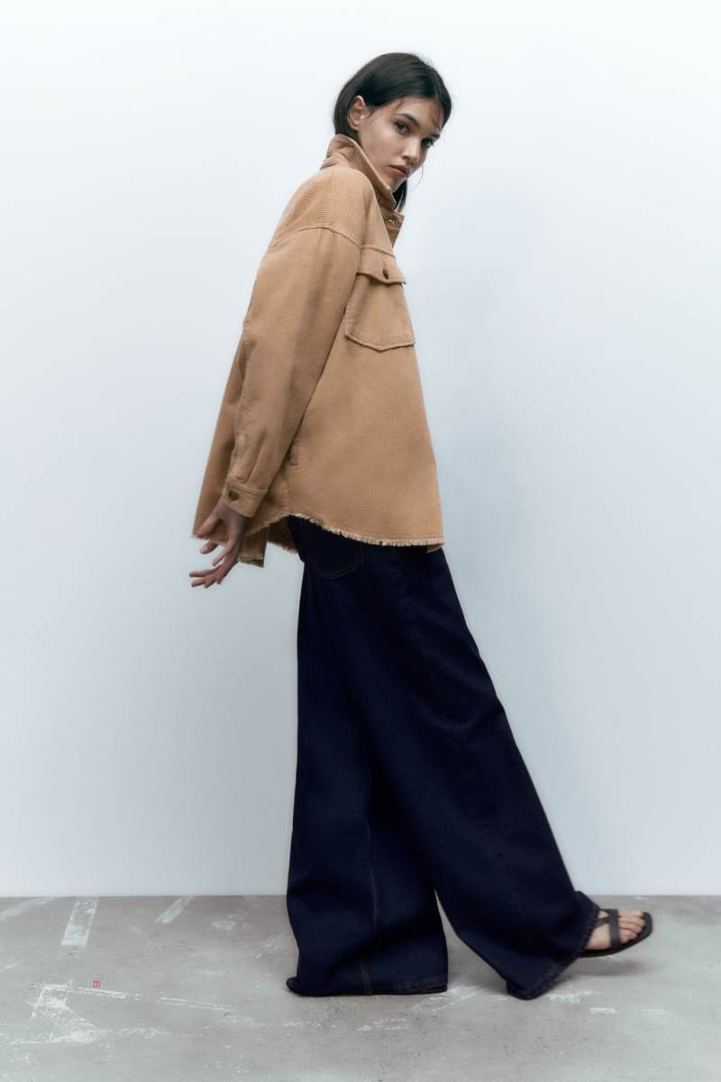 ZARA CORDUROY WITH FRAYED HEM Övertröja Dam Bruna | FUCEP-2037