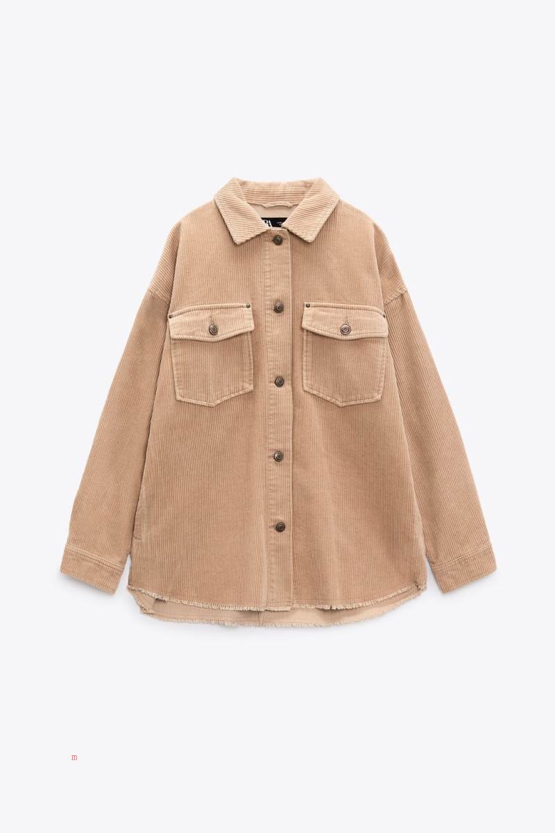 ZARA CORDUROY WITH FRAYED HEM Övertröja Dam Bruna | FUCEP-2037