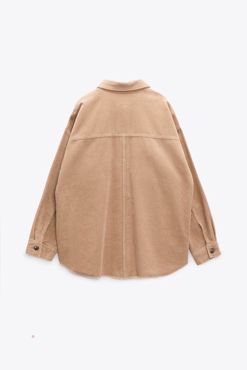ZARA CORDUROY WITH FRAYED HEM Övertröja Dam Bruna | FUCEP-2037