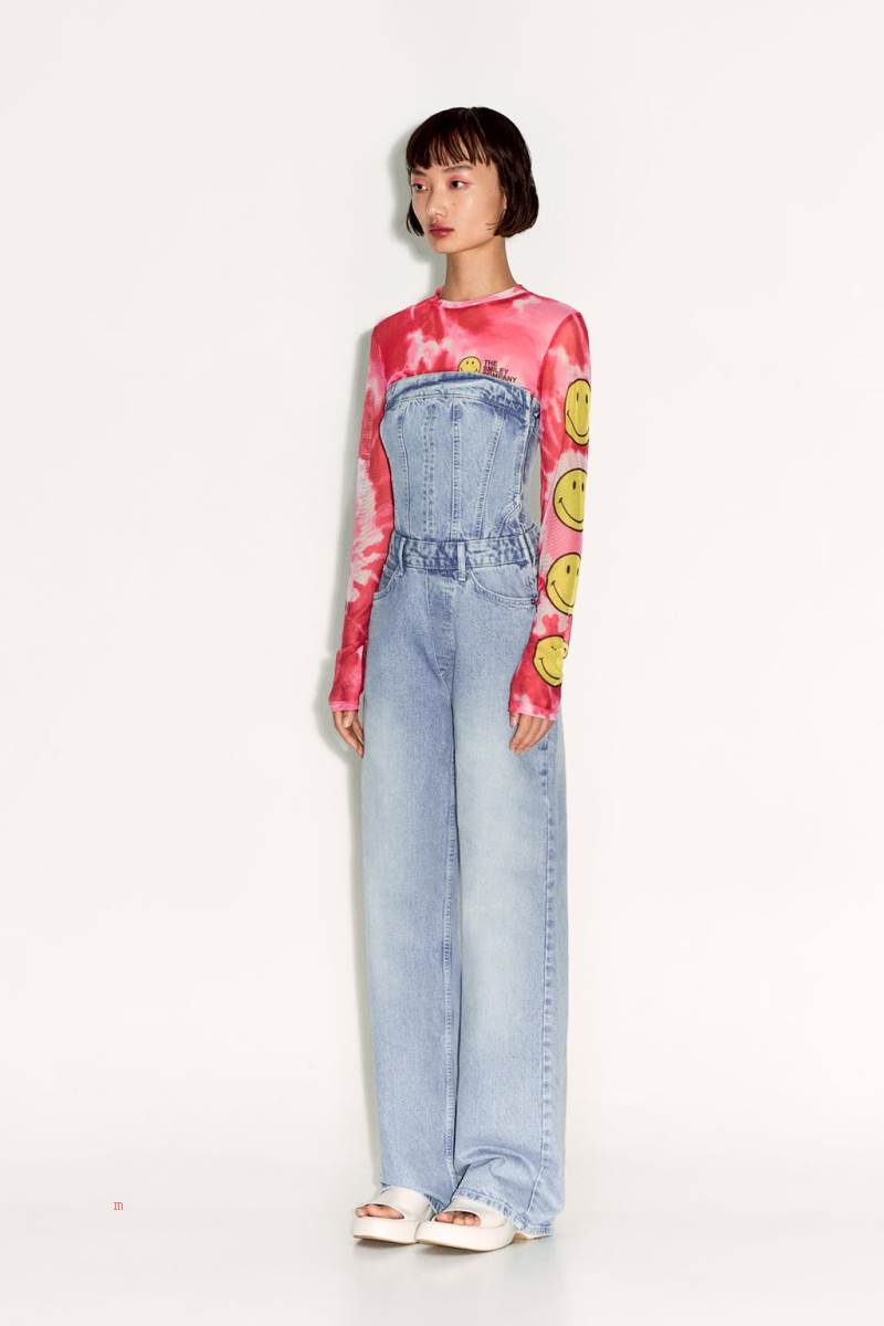 ZARA CORSETRY-INSPIRED DENIM Jumpsuit Dam Ljusblå | GWTFU-9832