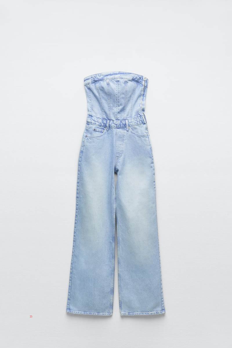 ZARA CORSETRY-INSPIRED DENIM Jumpsuit Dam Ljusblå | GWTFU-9832