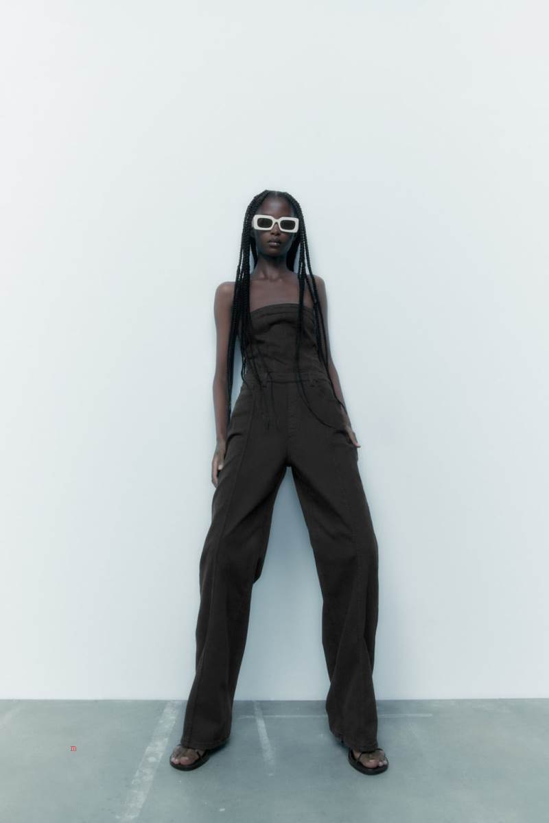 ZARA CORSETRY-INSPIRED DENIM Jumpsuit Dam Mörkgrå | NOLYB-8520