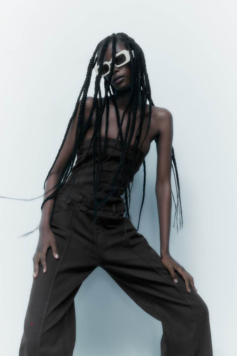 ZARA CORSETRY-INSPIRED DENIM Jumpsuit Dam Mörkgrå | NOLYB-8520