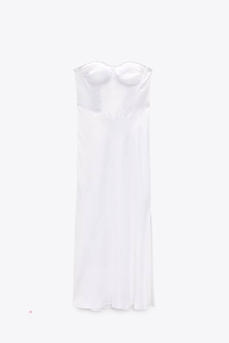 ZARA CORSETRY-INSPIRED MIDI WITH RHINESTONES Klänning Dam Vita | DXOEN-5237