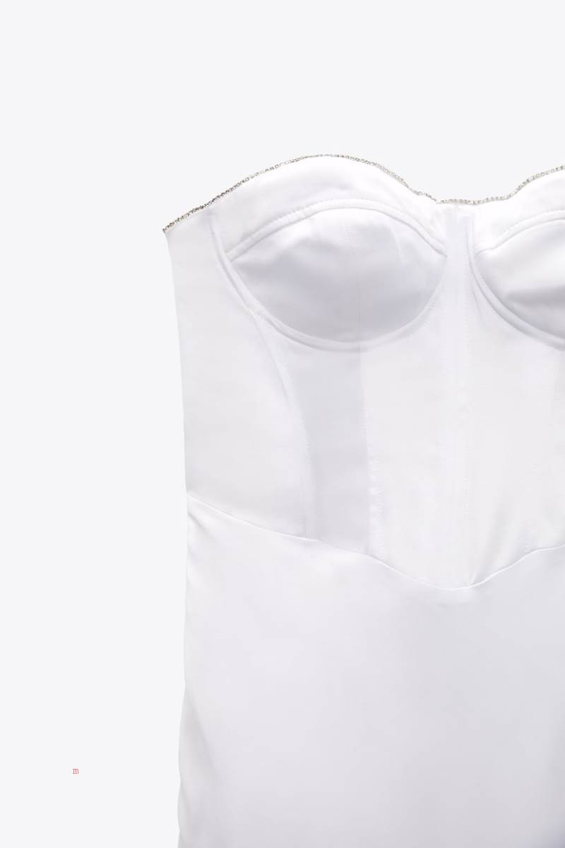 ZARA CORSETRY-INSPIRED MIDI WITH RHINESTONES Klänning Dam Vita | DXOEN-5237