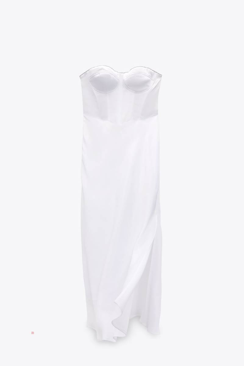 ZARA CORSETRY-INSPIRED MIDI WITH RHINESTONES Klänning Dam Vita | DXOEN-5237