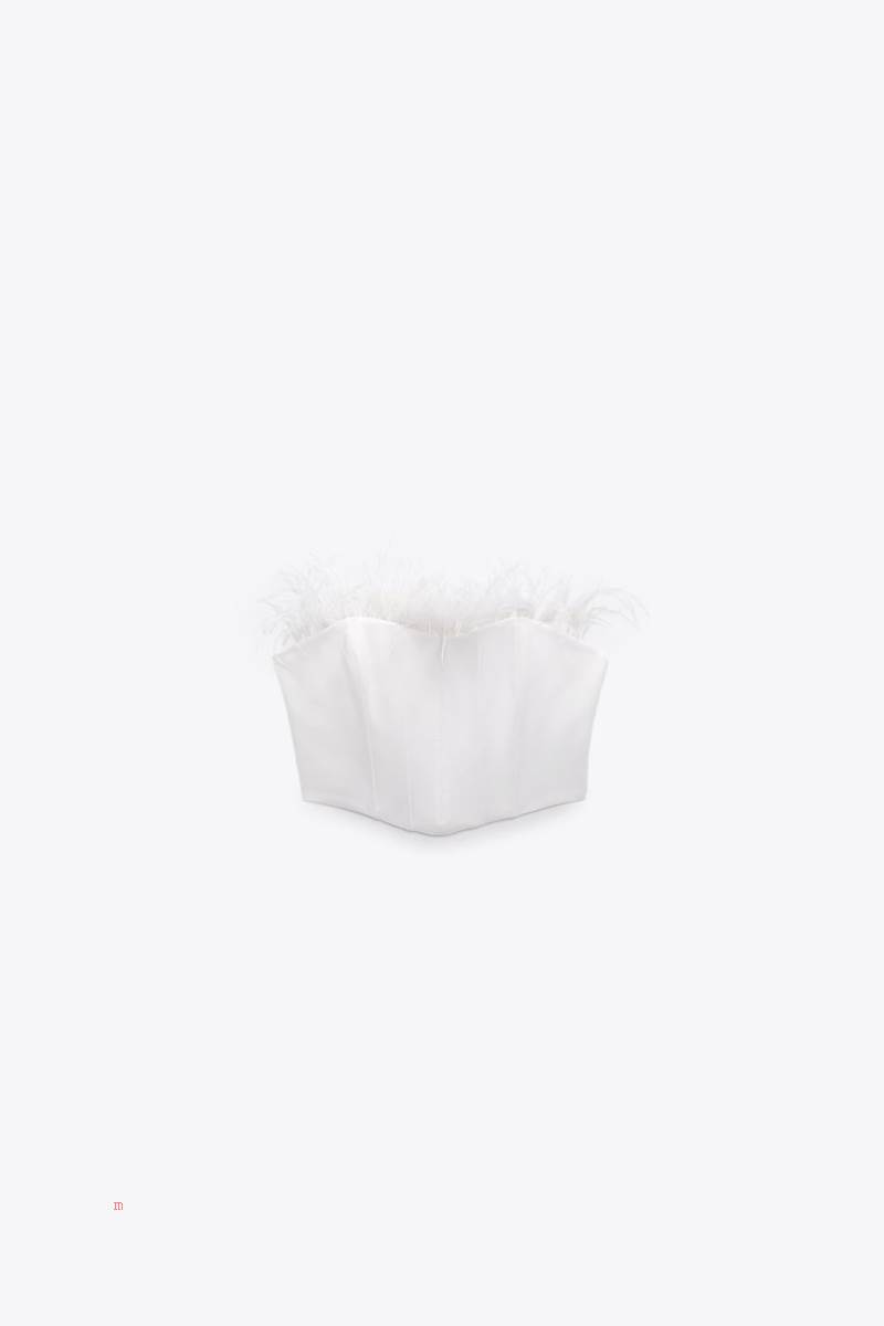 ZARA CORSETRY-INSPIRED TOP WITH FEATHERS Korsett Dam Vita | WRULB-2563