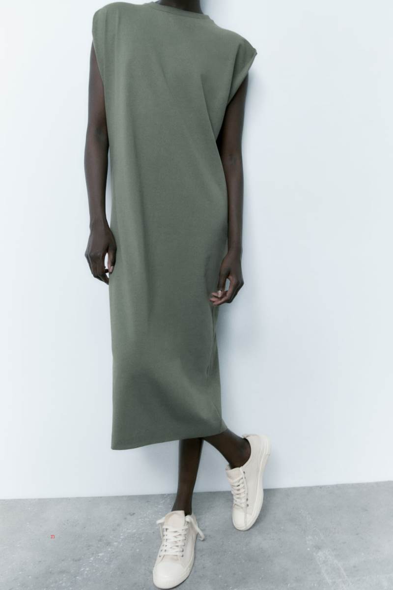 ZARA COTTON MIDI Klänning Dam Khaki | ZYLQO-7914