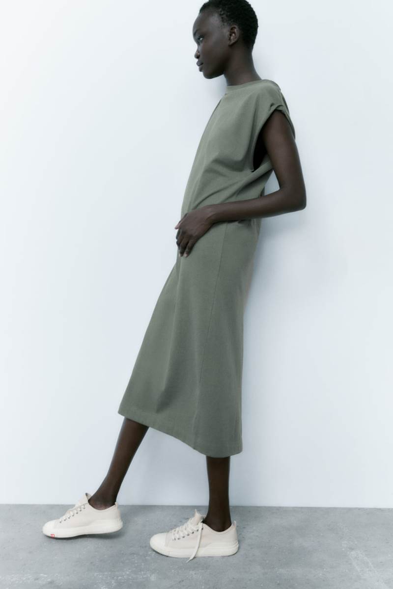 ZARA COTTON MIDI Klänning Dam Khaki | ZYLQO-7914