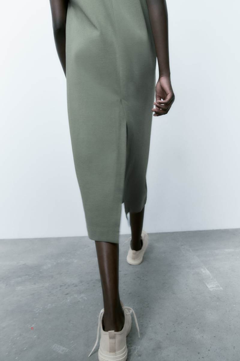 ZARA COTTON MIDI Klänning Dam Khaki | ZYLQO-7914