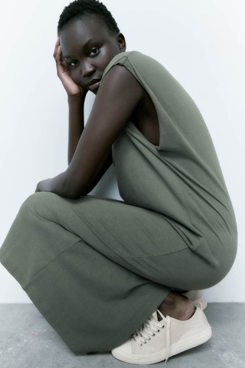 ZARA COTTON MIDI Klänning Dam Khaki | ZYLQO-7914