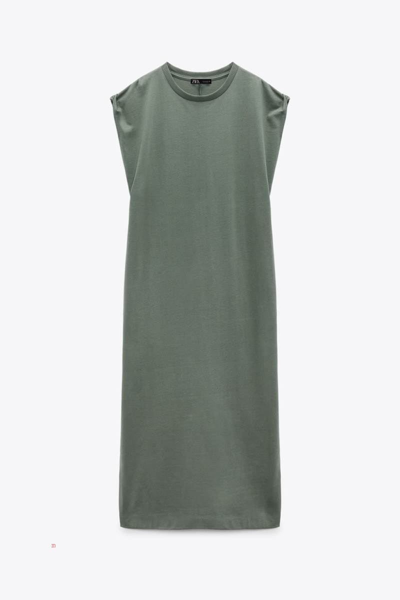 ZARA COTTON MIDI Klänning Dam Khaki | ZYLQO-7914