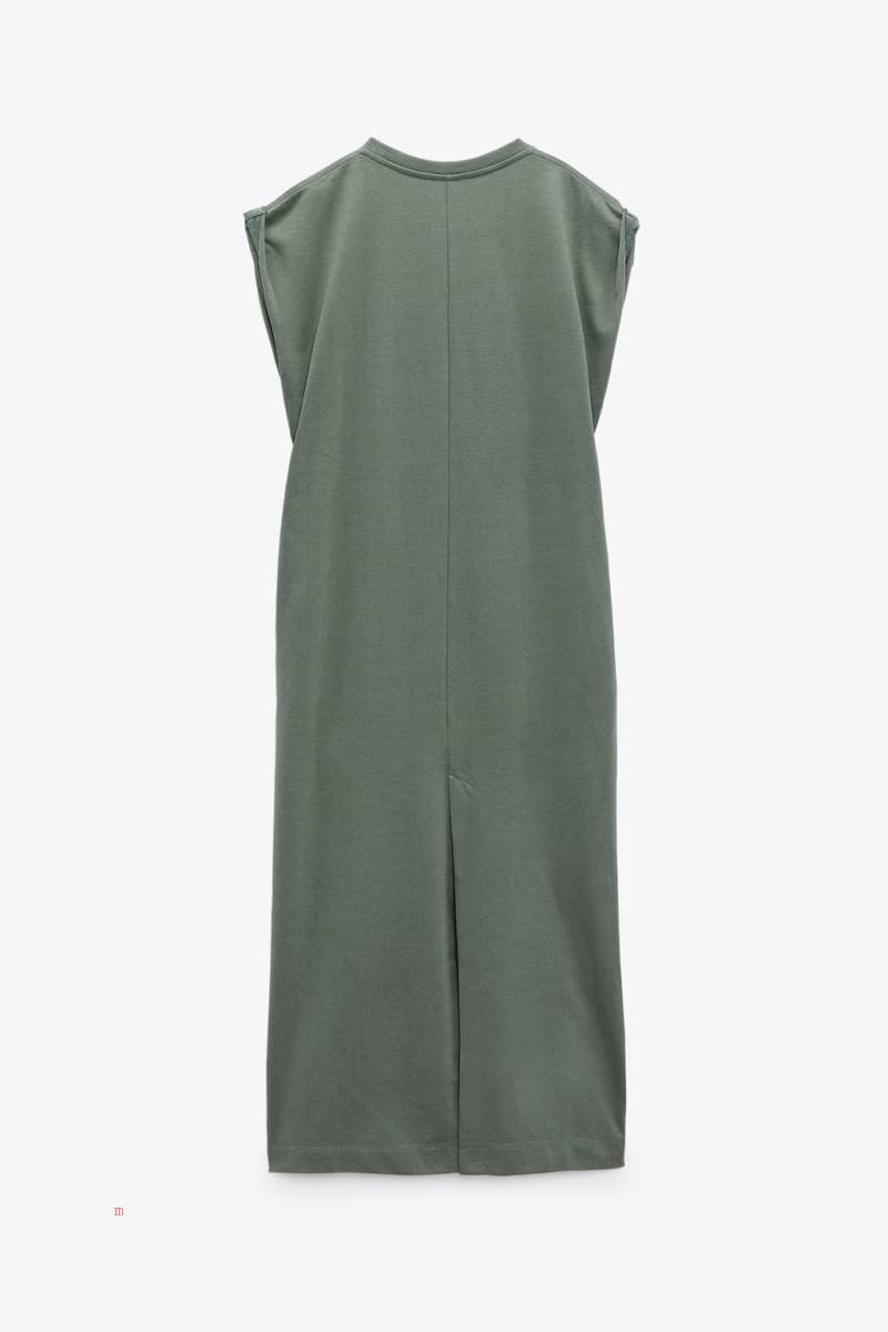 ZARA COTTON MIDI Klänning Dam Khaki | ZYLQO-7914
