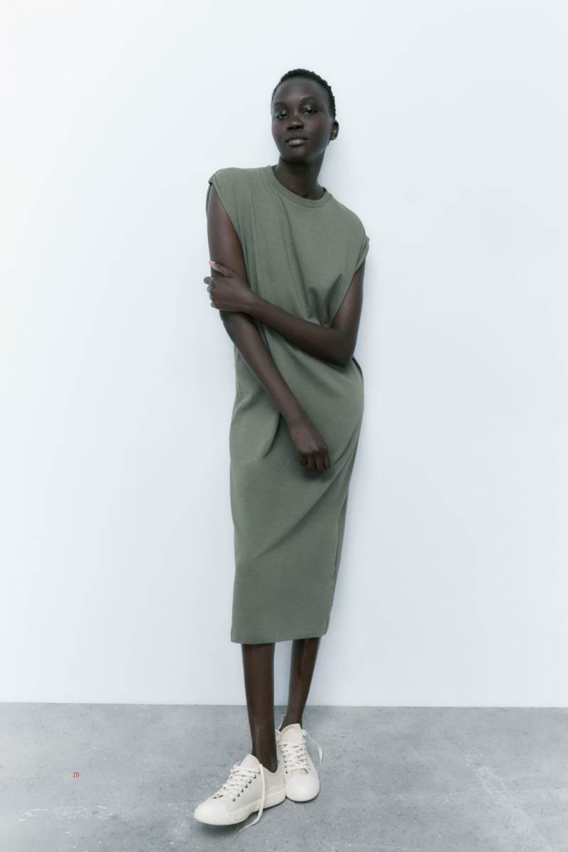 ZARA COTTON MIDI Klänning Dam Khaki | ZYLQO-7914