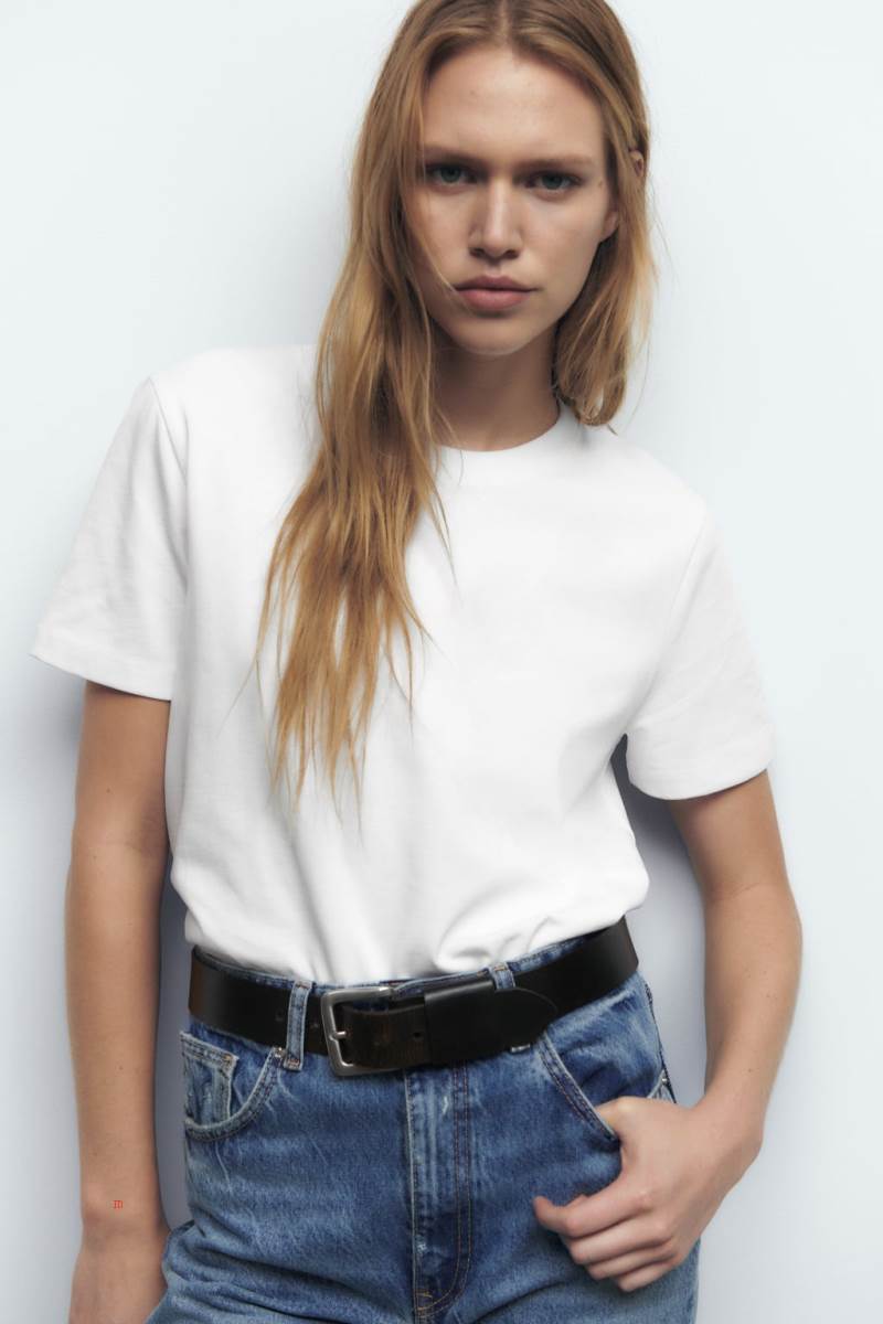 ZARA COTTON PREMIUM T-shirt Dam Vita | XRGUJ-1589