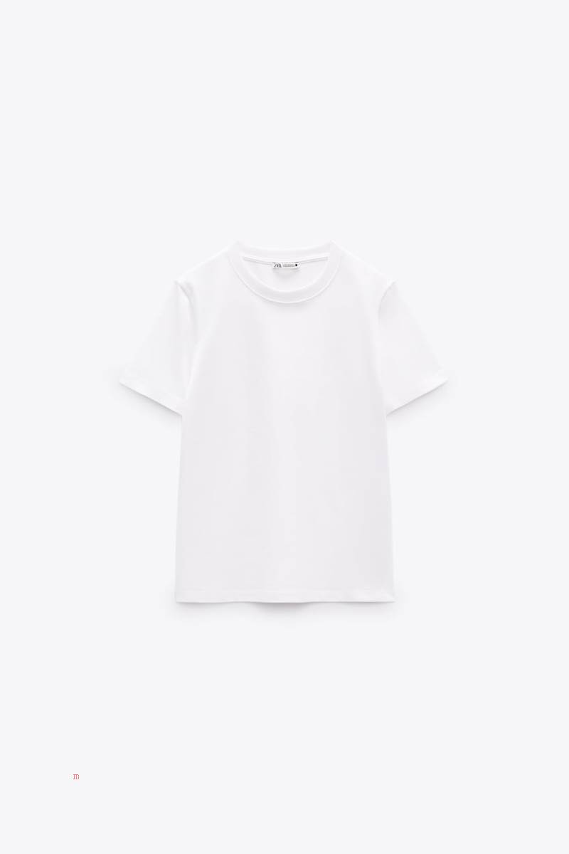 ZARA COTTON PREMIUM T-shirt Dam Vita | XRGUJ-1589