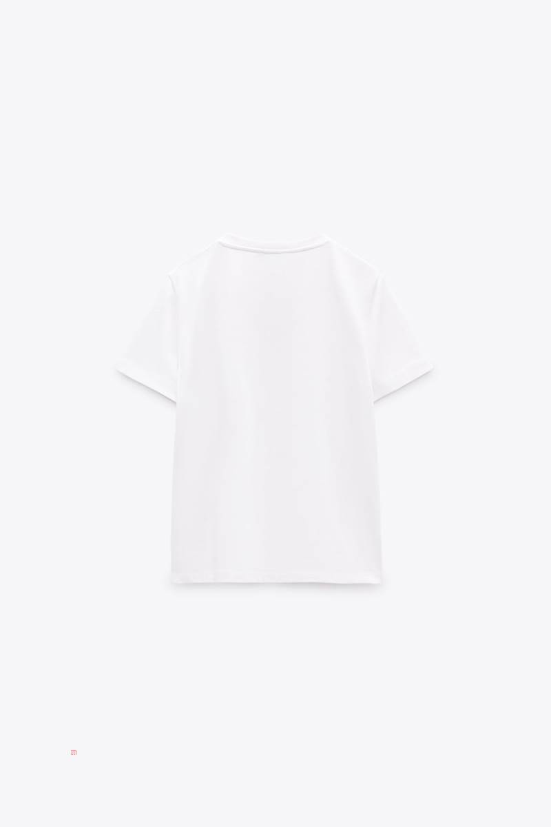 ZARA COTTON PREMIUM T-shirt Dam Vita | XRGUJ-1589