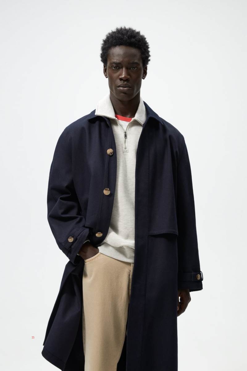 ZARA COTTON TRENCH Rockar Herr Marinblå Blå | YDCKM-7369