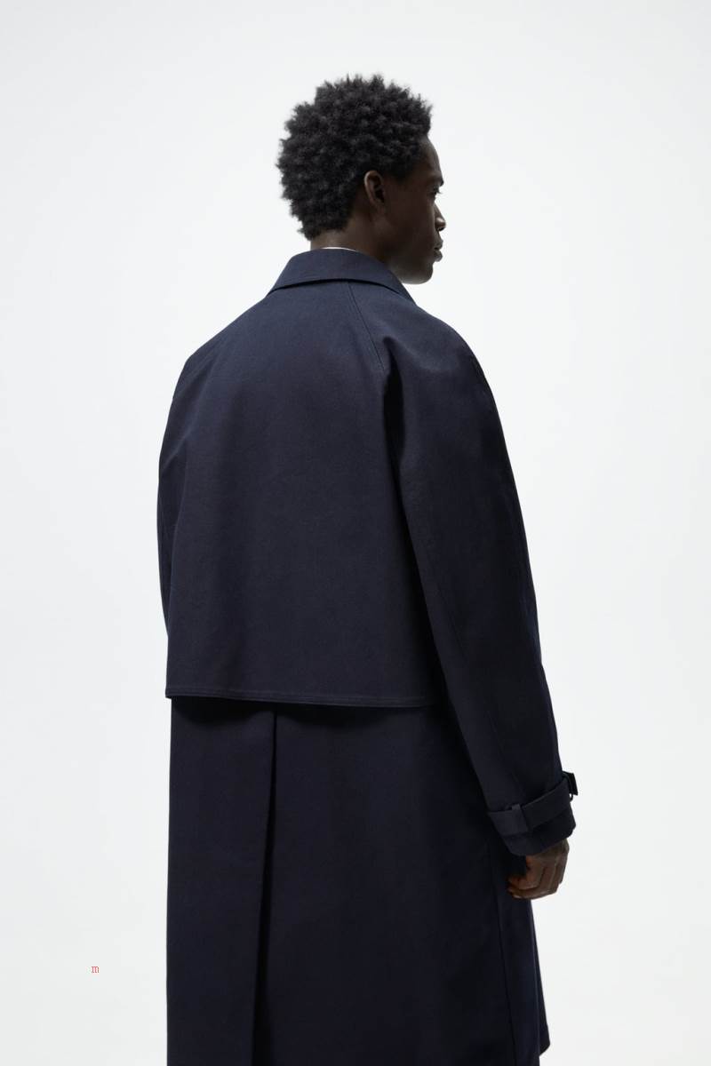 ZARA COTTON TRENCH Rockar Herr Marinblå Blå | YDCKM-7369