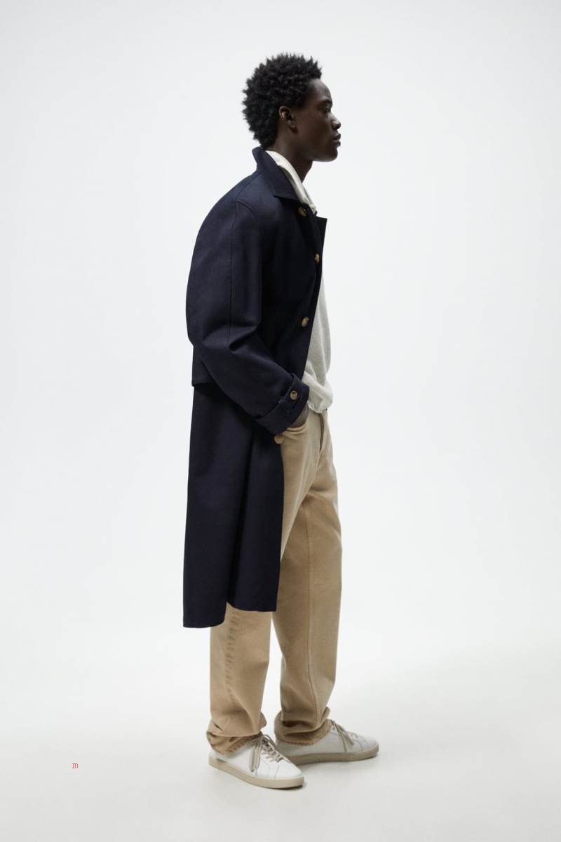 ZARA COTTON TRENCH Rockar Herr Marinblå Blå | YDCKM-7369