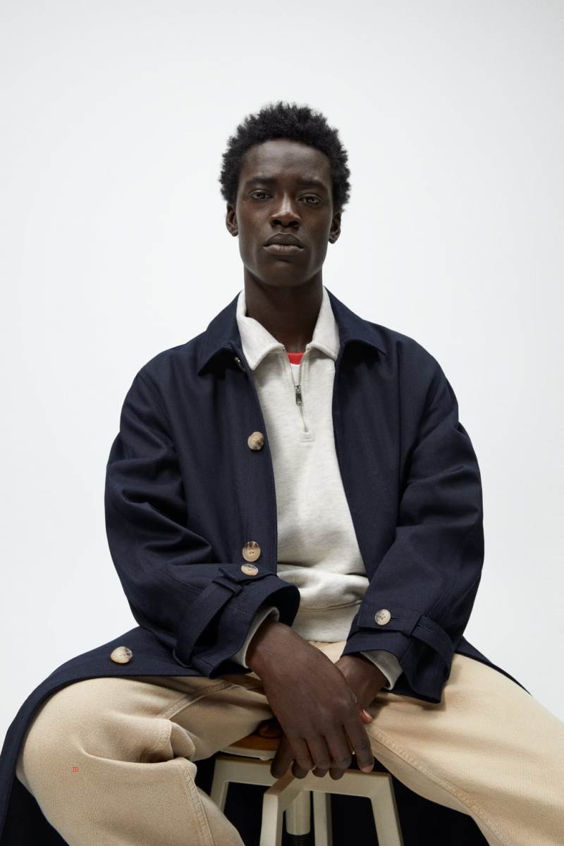 ZARA COTTON TRENCH Rockar Herr Marinblå Blå | YDCKM-7369