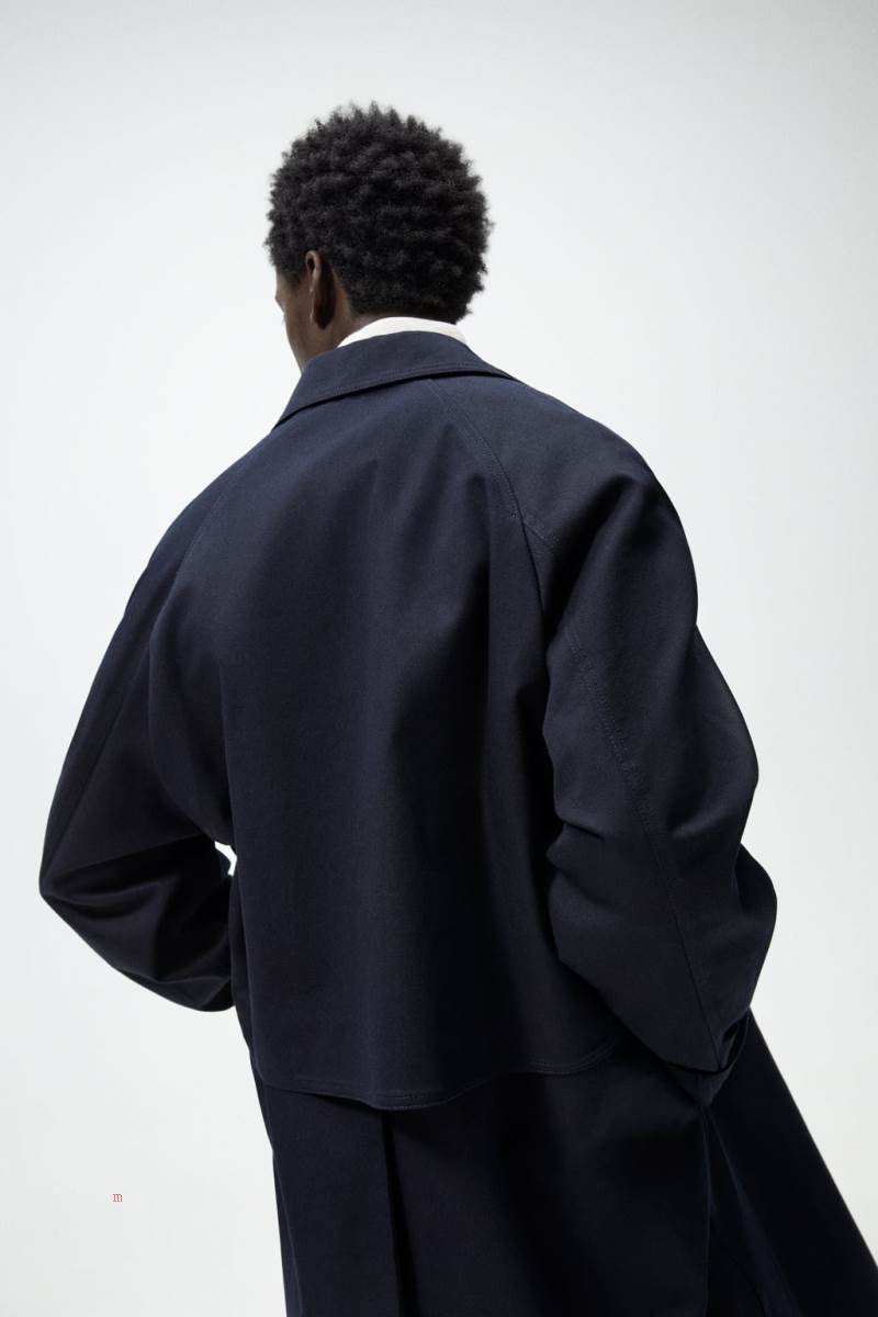 ZARA COTTON TRENCH Rockar Herr Marinblå Blå | YDCKM-7369