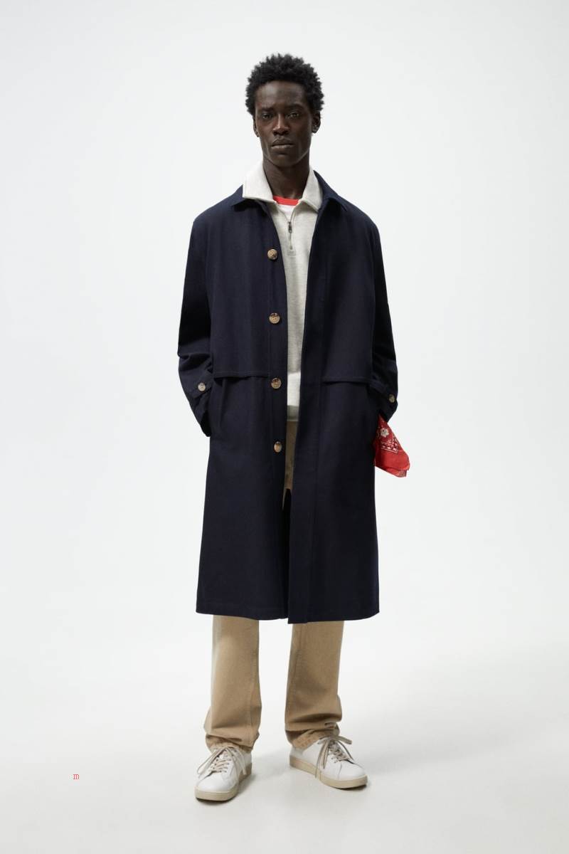 ZARA COTTON TRENCH Rockar Herr Marinblå Blå | YDCKM-7369