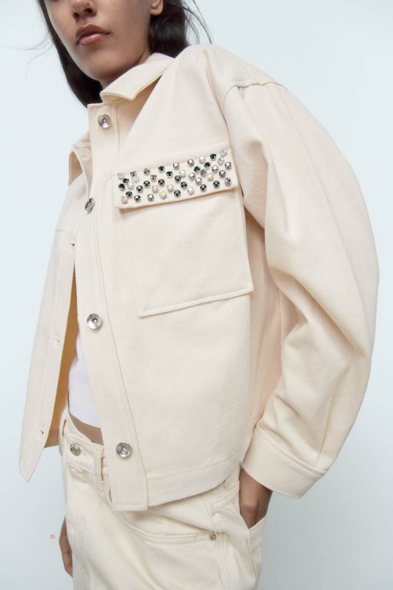ZARA COTTON WITH BEADED POCKET Jacka Dam Grå Vita | TPNFV-9820