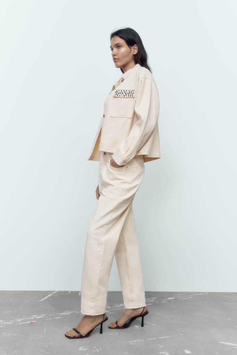 ZARA COTTON WITH BEADED POCKET Jacka Dam Grå Vita | TPNFV-9820
