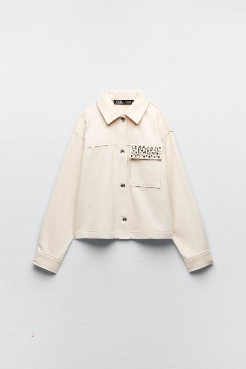 ZARA COTTON WITH BEADED POCKET Jacka Dam Grå Vita | TPNFV-9820