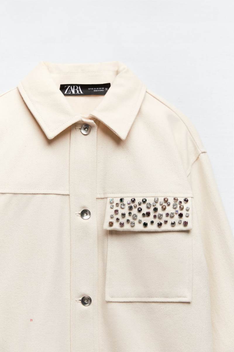 ZARA COTTON WITH BEADED POCKET Jacka Dam Grå Vita | TPNFV-9820