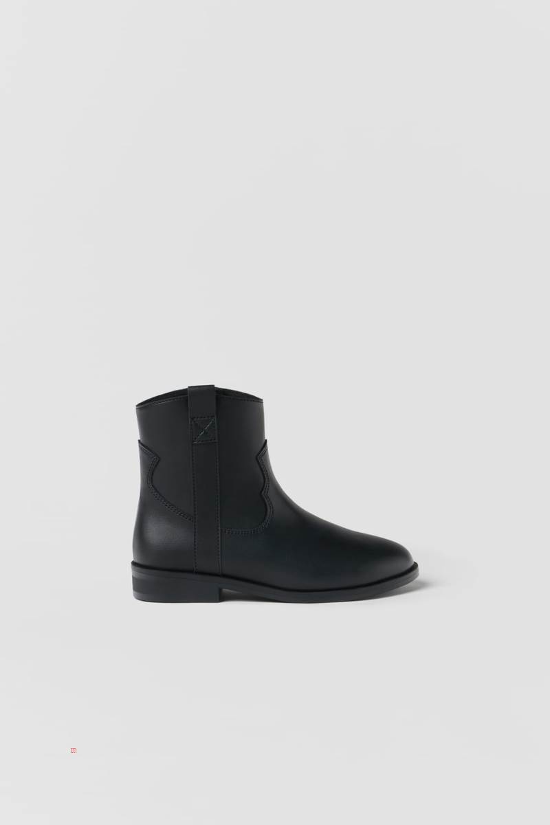 ZARA COWBOY-STYLE Ankelboots Tjej Svarta | LVGPQ-7581