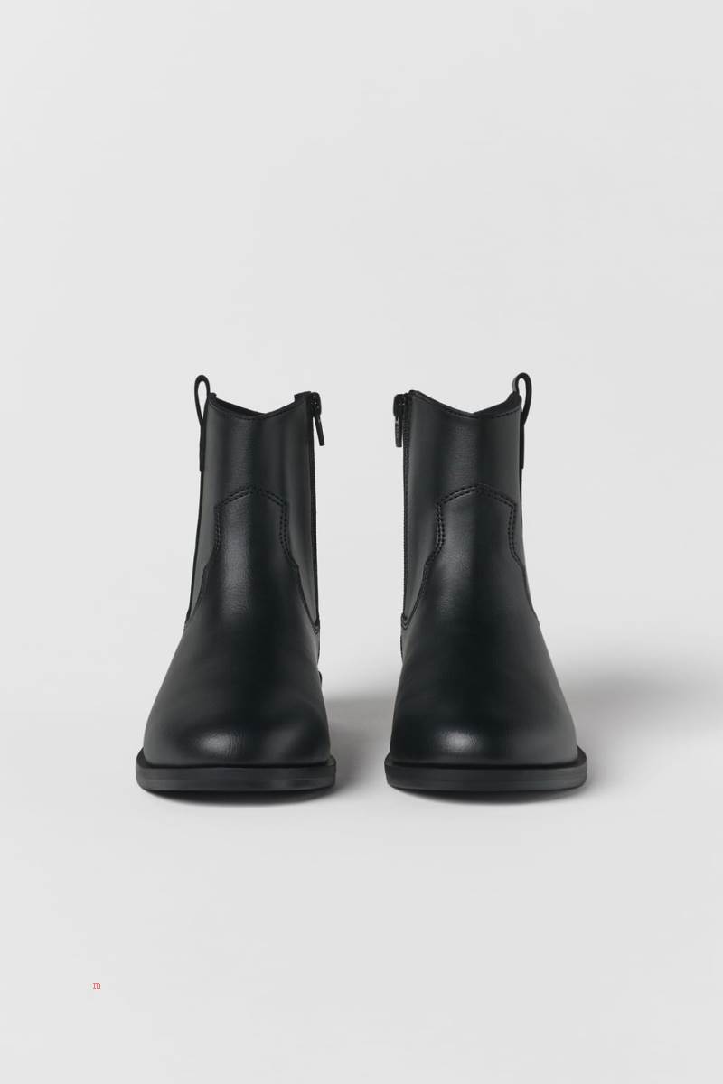 ZARA COWBOY-STYLE Ankelboots Tjej Svarta | LVGPQ-7581